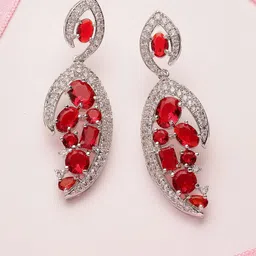 ADIVA Silver-Plated AD Studded Leaf Shaped Drop Earrings-48