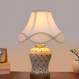 Aura Off White Traditional Frustum Shaped Wooden & Mosaic Glass Table Lamp-7