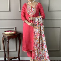 KALINI Women Ethnic Motifs Embroidered Regular Sequinned Kurta with Trousers & With Dupatta-picture-32