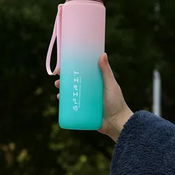 HSR Pink & Sea Green Single Plastic Colourblocked Water Bottle-picture-0