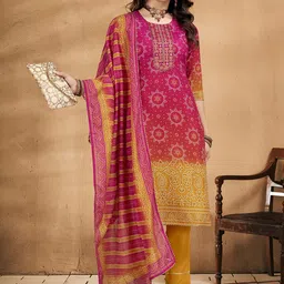Anouk Women Bandhani Printed Regular Thread Work Kurta with Trousers Dupatta-4