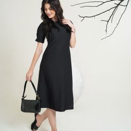 PURVAJA Puff Sleeve A-Line Midi Dress-image-94