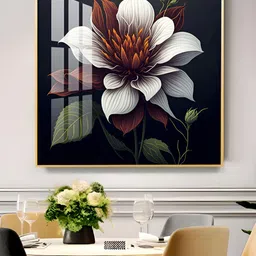 THE NEXT DECOR Unisex Black & White Floral Harmony In Glass Finish Square Wall Art-13