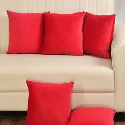 Yellow Weaves Red Set of 5 Velvet Square Cushion Covers-12