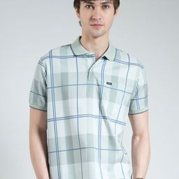 Monte Carlo Men Checked Polo Collar Cotton T-shirt-image-34