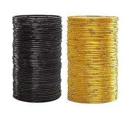 Guddan Set of 96 Black & Golden Metal Bangles-44
