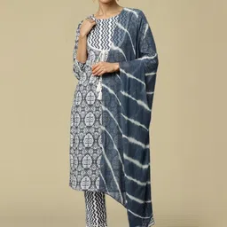 SZN Women Ethnic Motifs Printed Regular Pure Cotton Kurta with Trousers & With Dupatta-picture-19