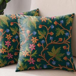 Aura Green & Pink 2 Pieces Floral Printed Square Cushion Covers-picture-37