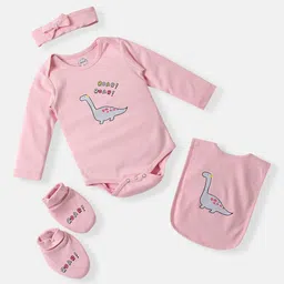 Nautinati Infants Cotton Dinosaur Print Gift Set With Bib Booties & Headband-13