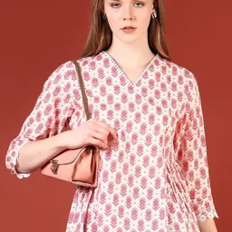 V-Mart Floral Printed V-Neck Pure Cotton Kurti-picture-42