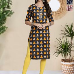 HERE&NOW Women Pack Of 3 Geometric Printed Round Neck Straight Kurta-image-111