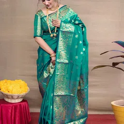 KALINI Floral Zari Silk Blend Banarasi Saree-image-88