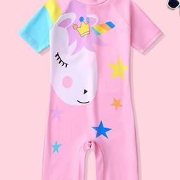 YK Girls Printed Round Neck Legsuit Swimwear-image-13