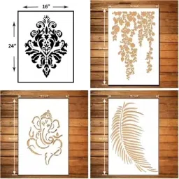 (Size:- 16X24 Inch) THEME-Damask, Chandelier , Lattice Ribbon AND Geoatryical Suitable For Bedroom, Drawing Room & Office Decoration Modern Home Wall Arts Stencil-20