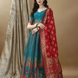 A TO Z CART Woven Design Zari Ready to Wear Lehenga & Unstitched Blouse With Dupatta-image-43
