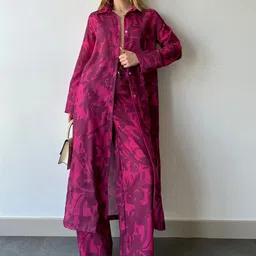 Zwankee Printed Shirt Collar Neck Tunic With Trousers Co-Ords-image-5