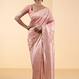House of Pataudi Woven Design Zari Pure Linen Banarasi Saree-image-43