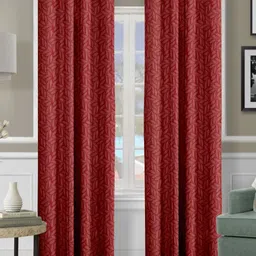 Cortina Maroon 2 Pieces Floral Printed Black Out Long Door Curtains-40