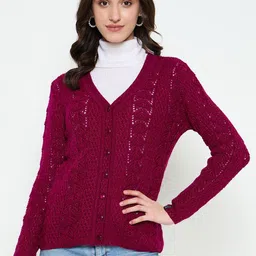 CREATIVE LINE Women Woollen Cardigan with Belted Detail-image-3