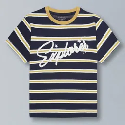 PLUM TREE Boys Pack Of 2 Striped Round Neck Short Sleeves Cotton T-shirt-image-90
