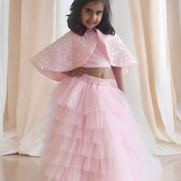 Fayon Kids Embellished Cape Sleeve Net Fit & Flare Maxi Dress-image-60