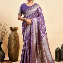 HERE&NOW Ethnic Motifs Zari Silk Blend Paithani Saree-picture-16