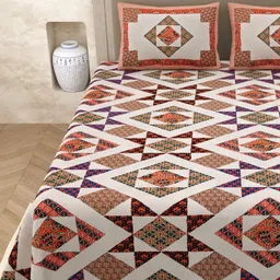 Aura Brown & Cream-Coloured Ethnic Motifs 210 TC King Bedsheet with 2 Pillow Covers-image-86
