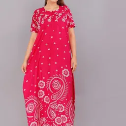 AAKARSHANA Pink Pure Cotton Maxi Printed Nightdress-picture-19