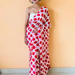 Moda Rapido Women Red & White Polka Dot Printed Poly Georgette Saree-picture-26