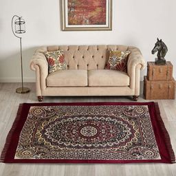 RUBOXA Maroon Ethnic Motifs Printed Anti-Skid Velvet Carpet-image-83