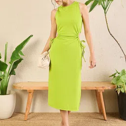 Uptownie Stretchable Ribbed Side Cut-Out Dress-image-17