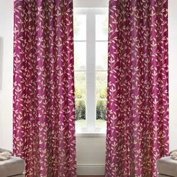 Kanodia Poly Fab 2 Pieces Pink & Beige Leaf Printed Door Curtain-image-84