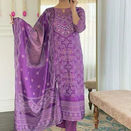 KALINI Women Bandhani Embroidered Kurta with Trousers & Dupatta-image-36