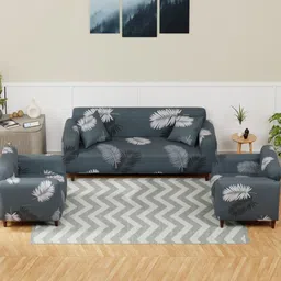 Lukzer Grey 22 Pieces Self Design Sofa Cover With Cushion Covers & Anti slip Foam Sticks-image-65