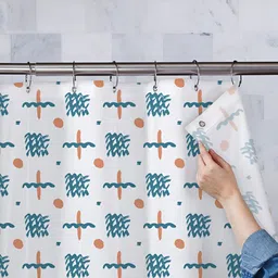 ArtzFolio White & Teal Blue Printed Waterproof Shower Curtains-image-68