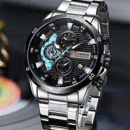 Curren Men Brass Embellished Dial & SS Bracelet Style Straps Analogue Watch CR-8402-Silver-image-27