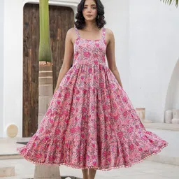 CORSICA Women Floral Printed Square Neck Fit & Flare Midi Dress-image-93