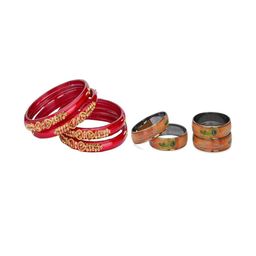 SOMIL Set Of 8 Red Alloy Artificial Stones and Beads Antique Bangles-image-88