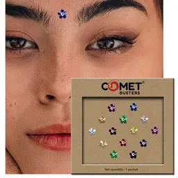 Comet Busters 14-Pcs Traditional Designer Bindi - Silver & Green image 4