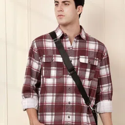WROGN Men Comfort Relaxed Fit Spread Collar Tartan Checked Cotton Casual Shirt-image-25