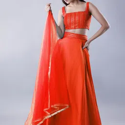 Utsav Fashion Embroidered Sequinned Shibori Ready to Wear Lehenga & Blouse With Dupatta-picture-10
