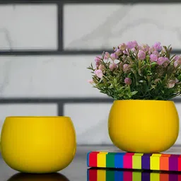 Decorcity 2Pcs Yellow Metal Round Planters-3