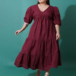 U&F Beyond Floral Print Puff Sleeve A-Line Midi Dress-19