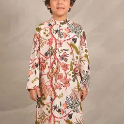 Anthrilo Boys Floral Printed Mandarin Collar Pure Cotton Straight Kurta-33