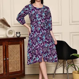 Merira Women Floral Printed Square Neck A-Line Dress-picture-46