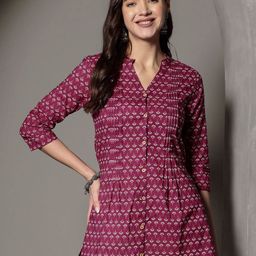 HERE&NOW Ethnic Motifs Printed Pure Cotton A-Line Kurti-image-81