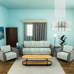 Myntra Elegant Homes Blue And White 5 Seater Printed Cotton Sofa Cover-image-33