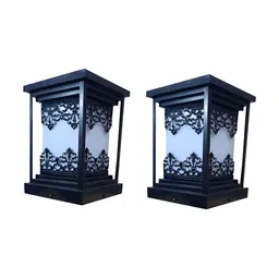 DENICRAAS Black & White 2 Pieces Textured Qube Shaped Outdoor Lamps-12