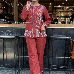 KALINI Embroidered Round Neck Tunic With Trousers Co-Ords-image-45