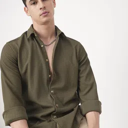 VASTRADO Men Olive Textured Shirt-image-62
